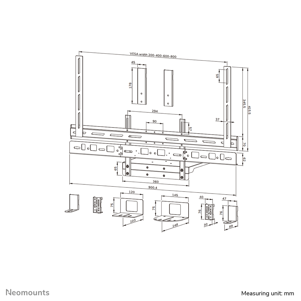 Neomounts AV60-500BL Videobar- und Laptop-Ablage-Kit 43-110" - VESA - max 8 kg - universal